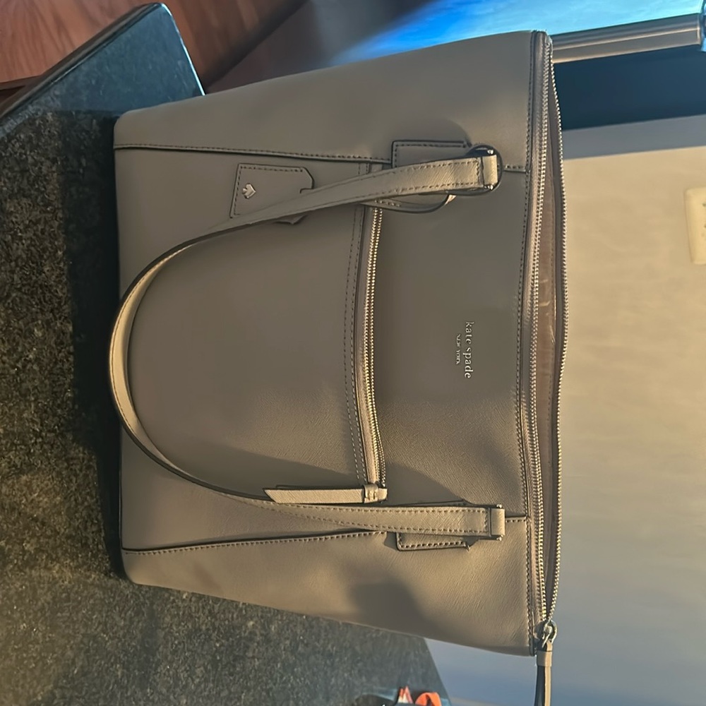 Kate Spade gray leather shoulder tote bag